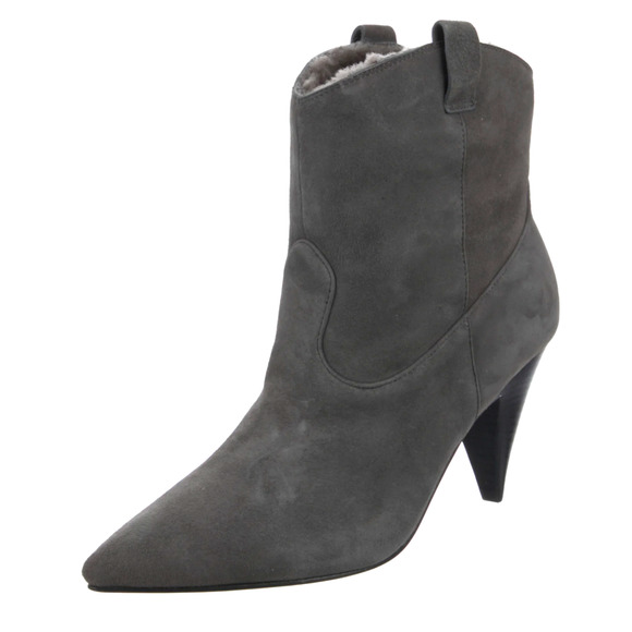 NIB! Sigerson Morrison 9.5 Suede Western Ankle Boots Shearling Cone Heels Gray - Picture 7 of 10